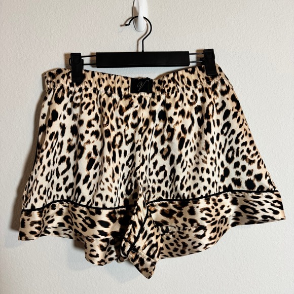 Victoria's Secret Other - Victorias Secret Leopard Print Satin Pajama Shorts Tan Black Large Sleepwear